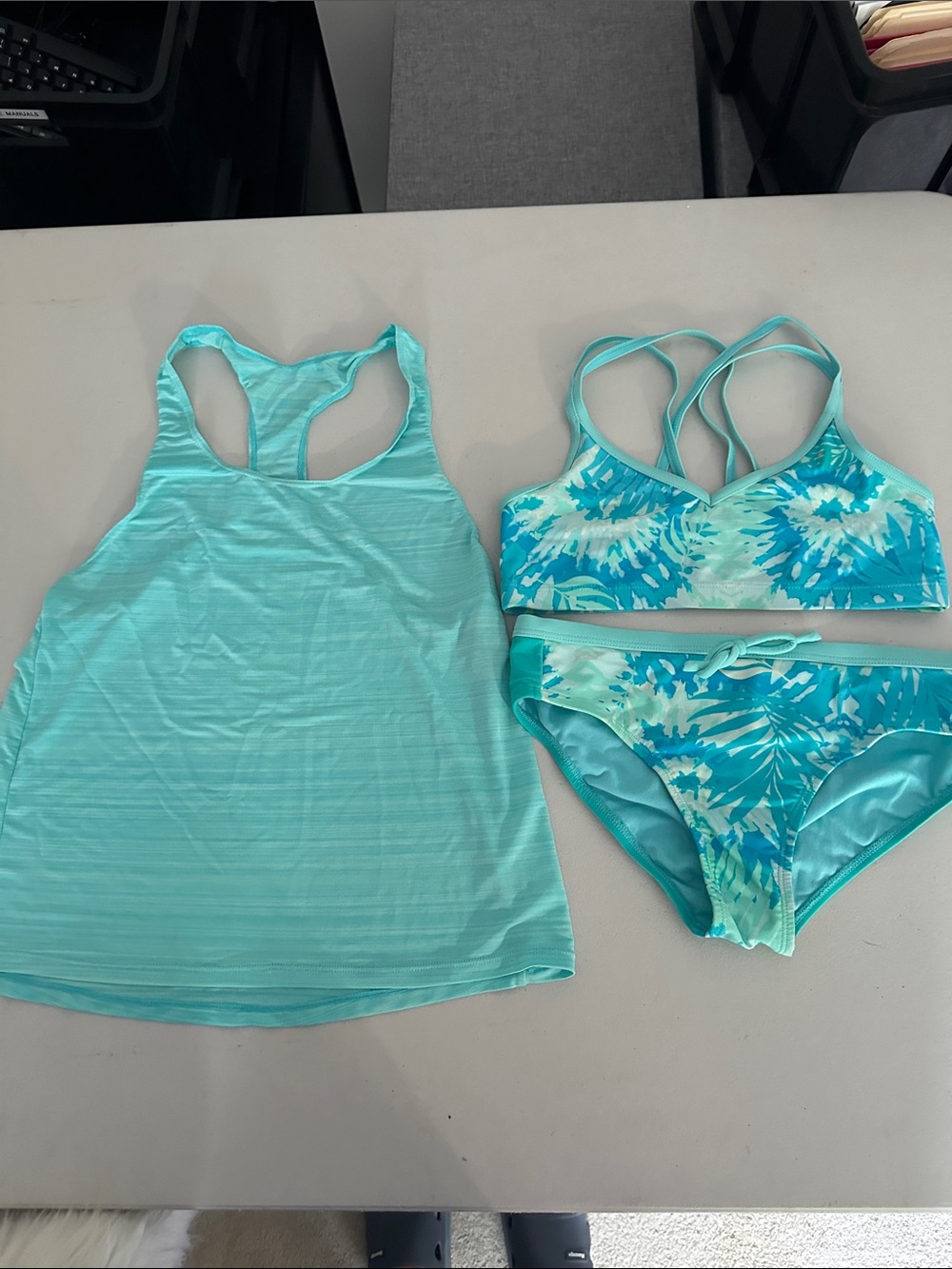 Girls Aqua Tie-Dye Bikini Set with Racerback Tank